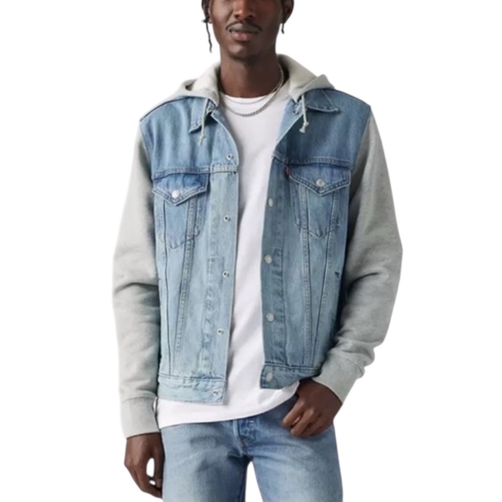 Levi’s Men’s Hybrid Hoodie Trucker Jacket Denim Gray Fleece M - Picture 1 of 9